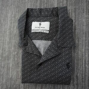 Father Sons Shirt Men Button Up Gray Short Sleeve Stretch Slim Fit Pattern Large